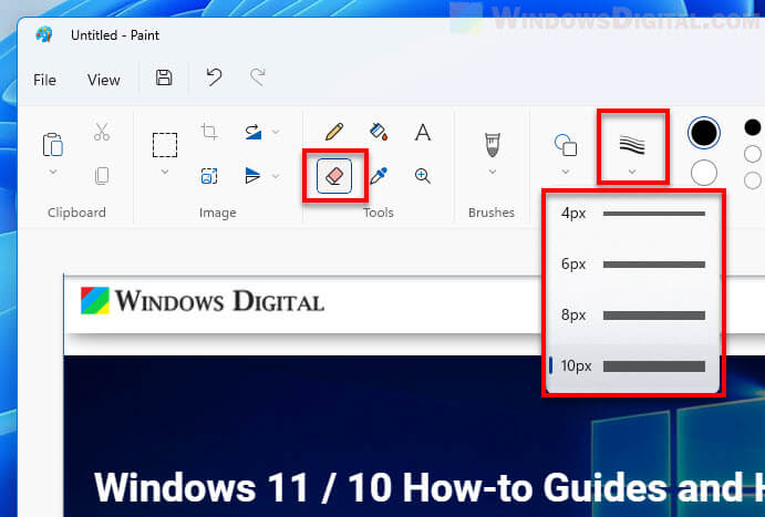 Increase Eraser Size in Paint on Windows 11
