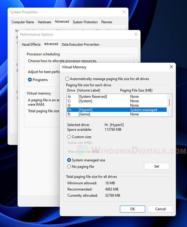 Increase virtual memory Windows 11