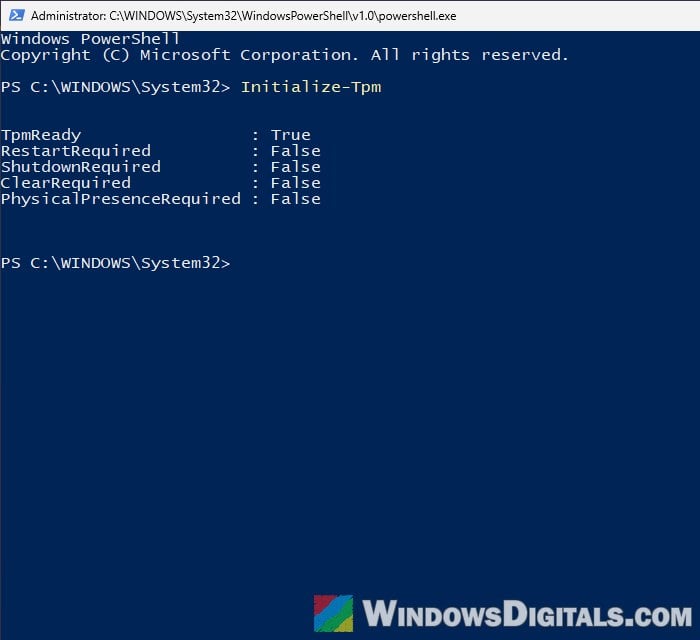 Initialize-Tpm command in PowerShell Windows 11