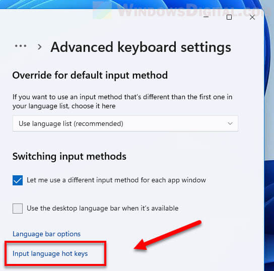Input language hot keys Windows 11
