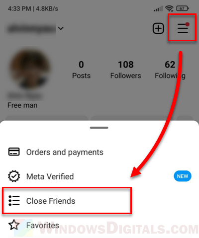 Instagram Close Friends settings