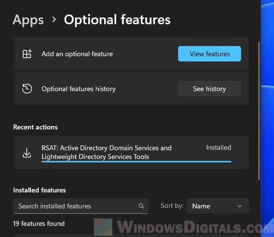 Install ADUC via Optional Features in Windows 11
