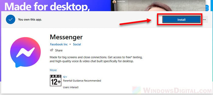 Instal Facebook Messenger di Windows 10