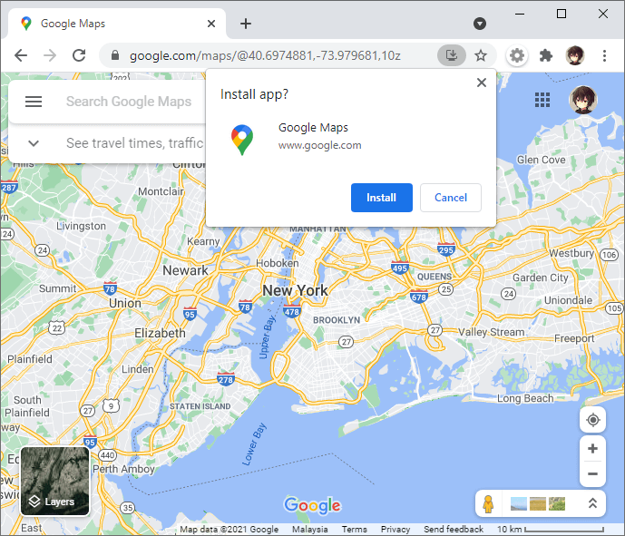 Install Google Maps app Chrome