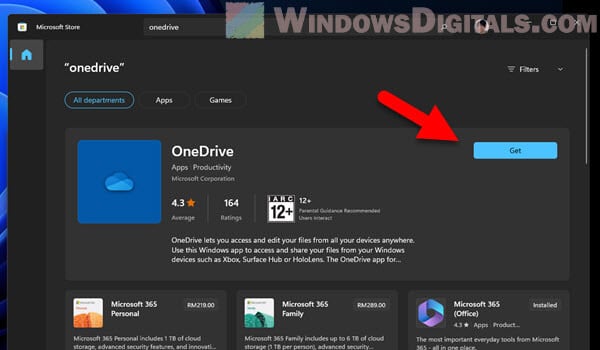 Install OneDrive from Microsoft Store