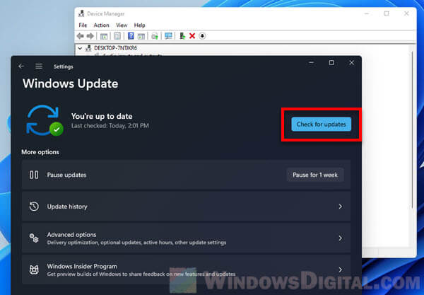 Install and update driver on Windows 11 via Windows Update