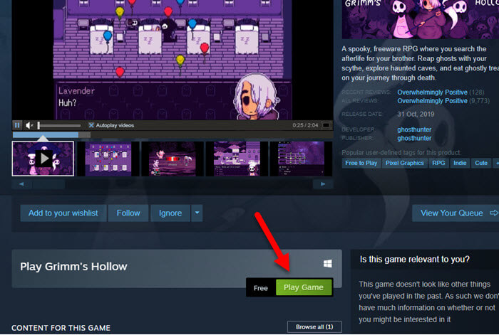 Install free games for Windows 11 from Steam