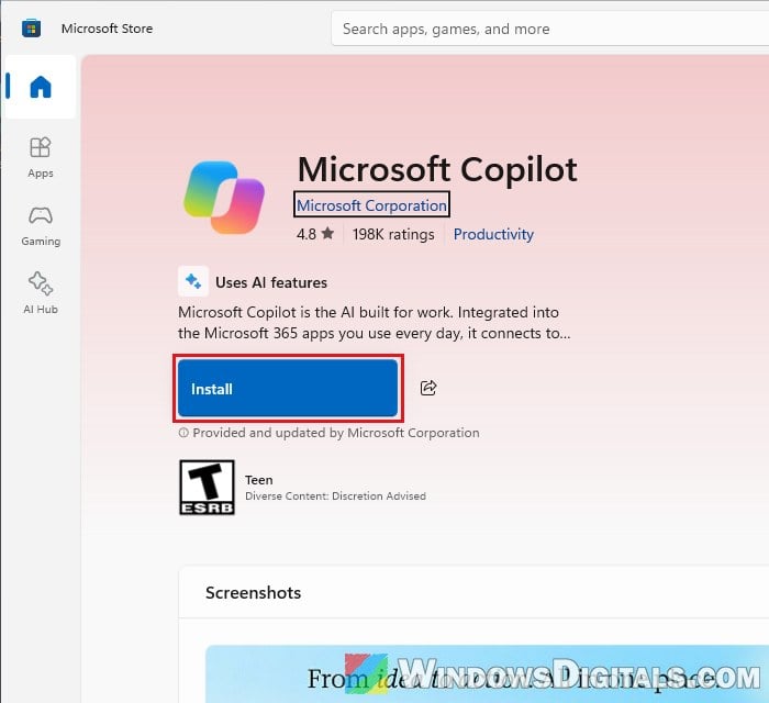 Install new Microsoft Copilot app Microsoft Store Windows 11