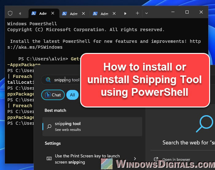 Install or Uninstall Windows 11 Snipping Tool via PowerShell