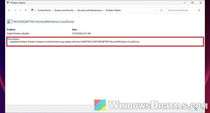 Installation Failure error 0x80073D02 CrossDevice problem details Windows 11