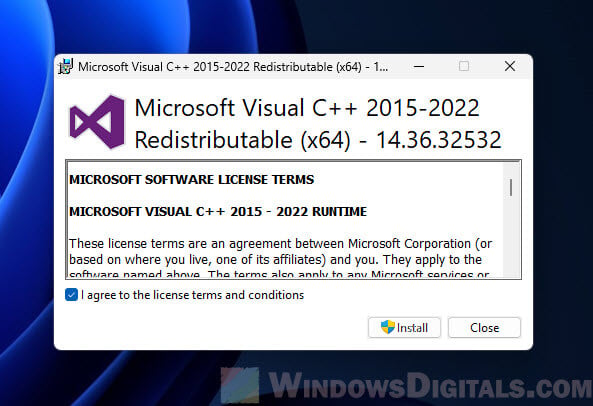 Installing Microsoft Visual C++ Redistributable Package