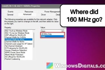 Intel AX211 or AX201 160 MHz Option Missing, Only 20 MHz?