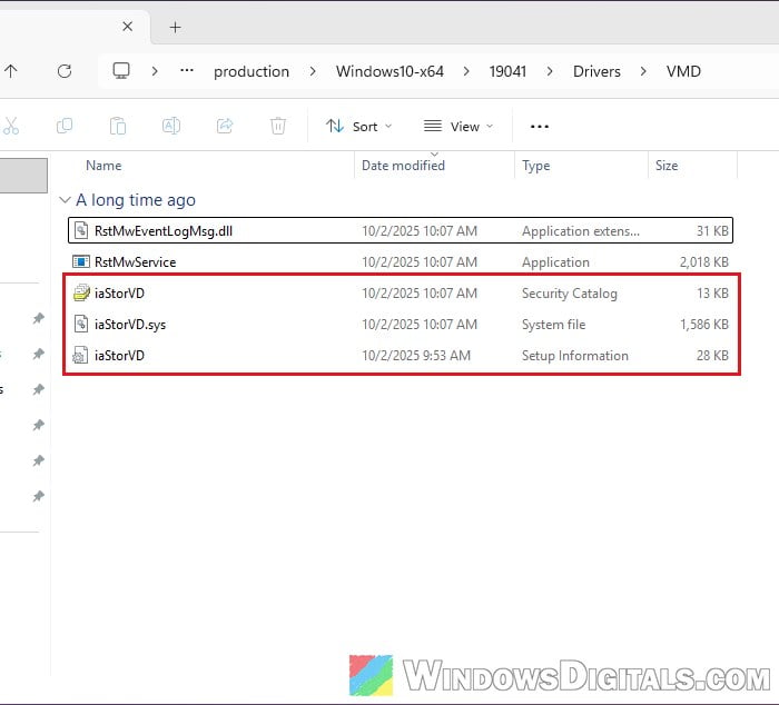 Intel RST VMD driver iaStorVD files extracted