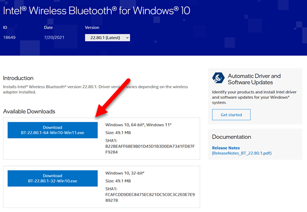 Intel Wireless Bluetooth Driver for Windows 11 10