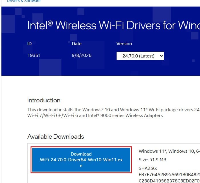Intel Wireless Wi-Fi driver download for Windows 11