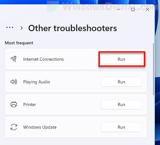 Internet Connections Troubleshooter Windows 11