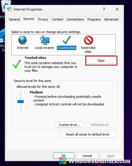 Internet Options Trusted sites Sites Windows 11