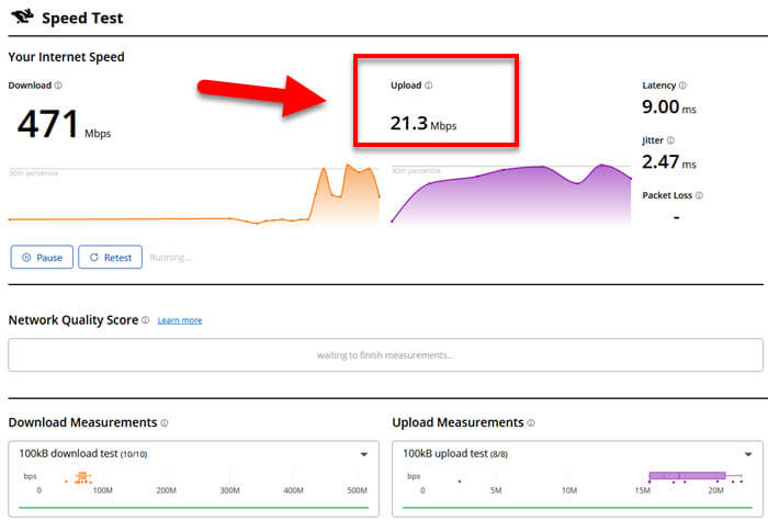 Internet connection upload speed