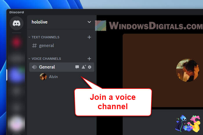 Join a voice channel in Discord