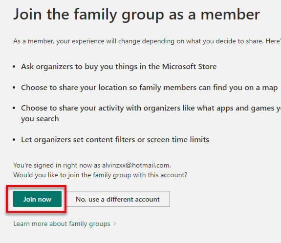 Join the family group as a member