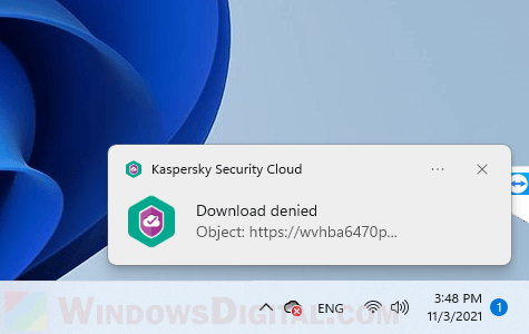 Kaspersky Download Denied notification