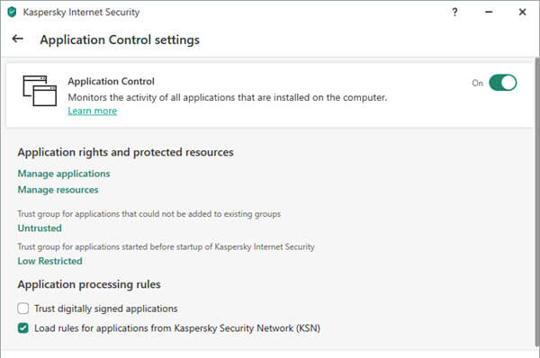 Kaspersky Internet Security Application Control