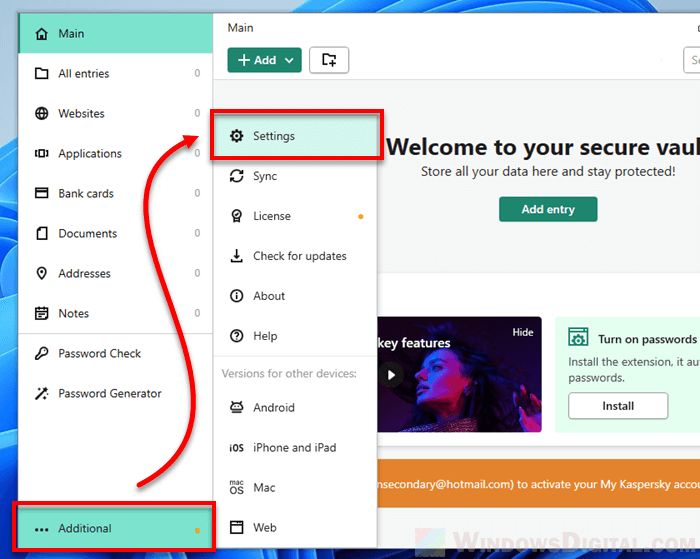 Kaspersky Password Manager Settings