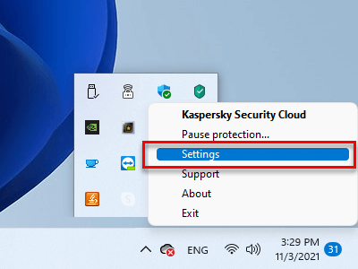 Kaspersky Security Cloud Settings