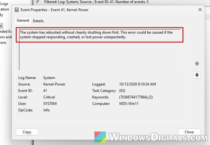Kernel-Power Event ID 41 rebooted without cleanly shutting down Windows 11