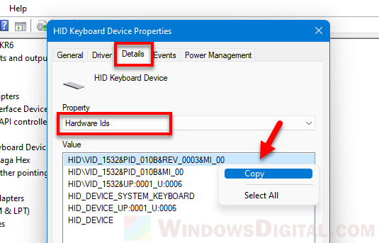 Keyboard hardware ID Windows 11