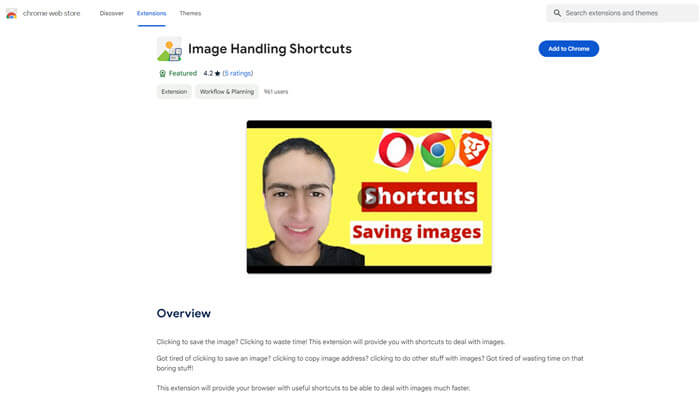 Keyboard shortcut to save image as in Chrome using extension