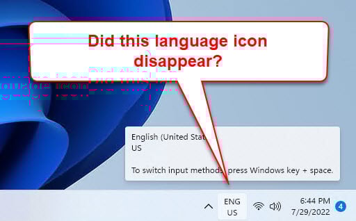 Language Icon Missing From Taskbar Windows 11