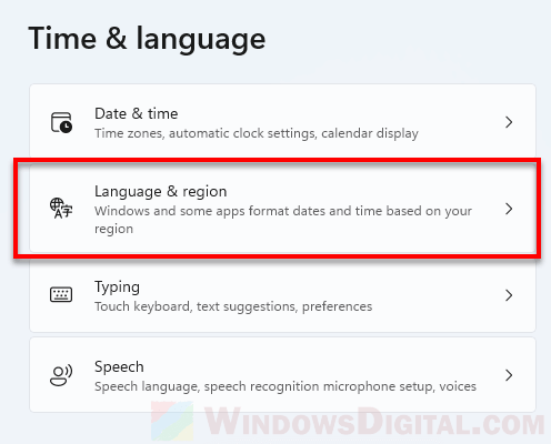 Language and region settings in Windows 11