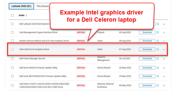 Laptop Intel Celeron graphics driver for Windows