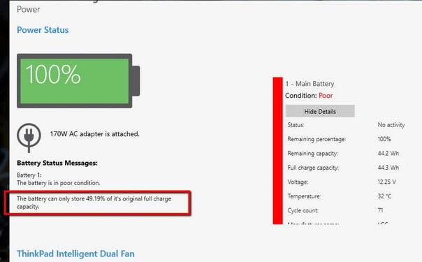 Laptop battery poor health condition