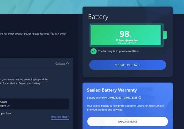 Lenovo Vantage Battery Health Status