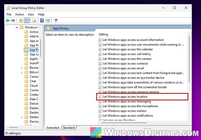 Let Windows apps access location policy App Privacy Windows 11
