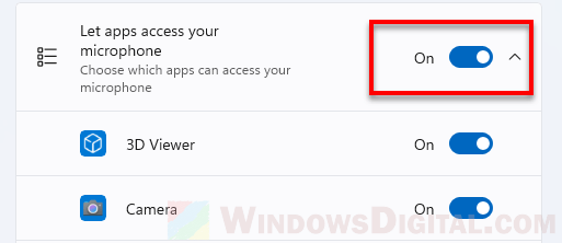 Izinkan aplikasi mengakses mikrofon Windows 11