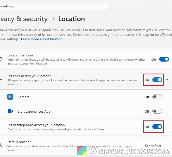 Let desktop apps access your location Windows 11