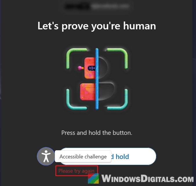 Let's prove you're human press and hold Please try again Microsoft account