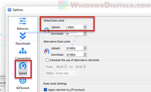 Limit upload in qBittorrent