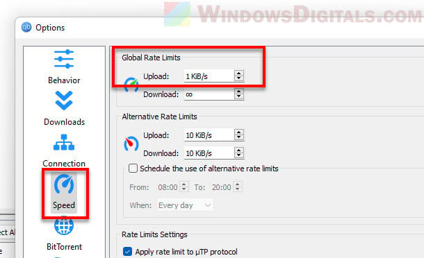 Limit upload in qBittorrent