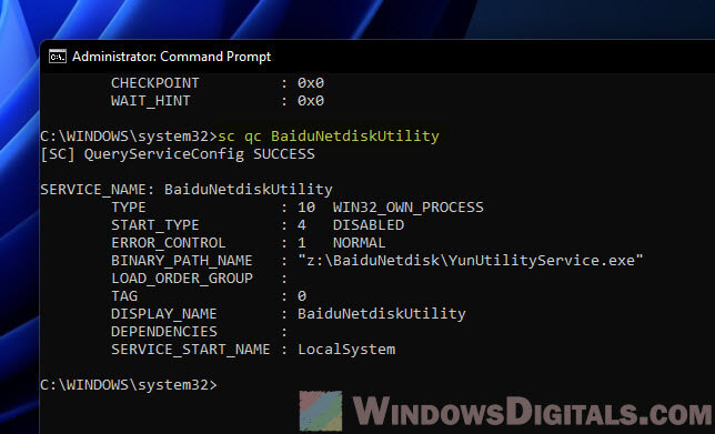 List a service dependencies in Windows 11 CMD