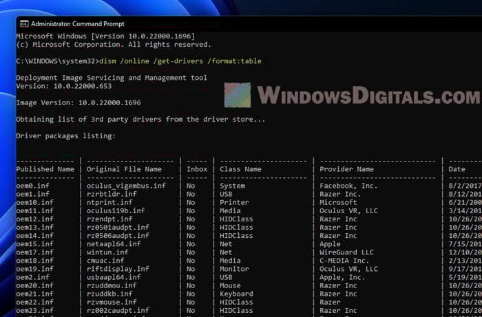 List all installed drivers in Windows 11