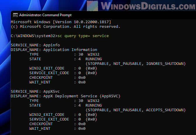 List all services in Windows 11 using command prompt