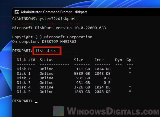 List disk Windows 11