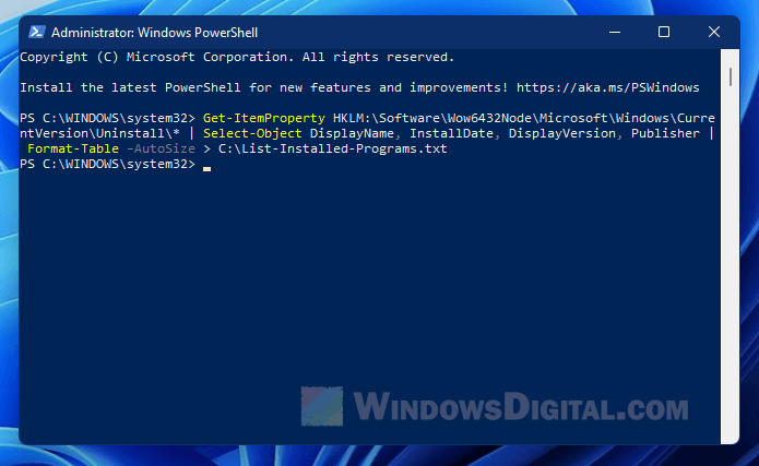 List installed software in Windows 11 using PowerShell