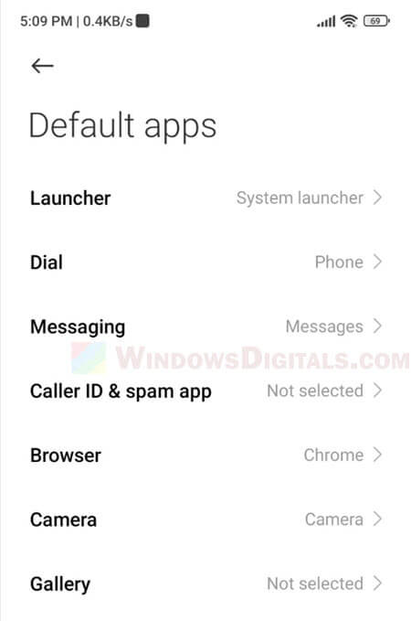 List of all default apps for file type associations on Android