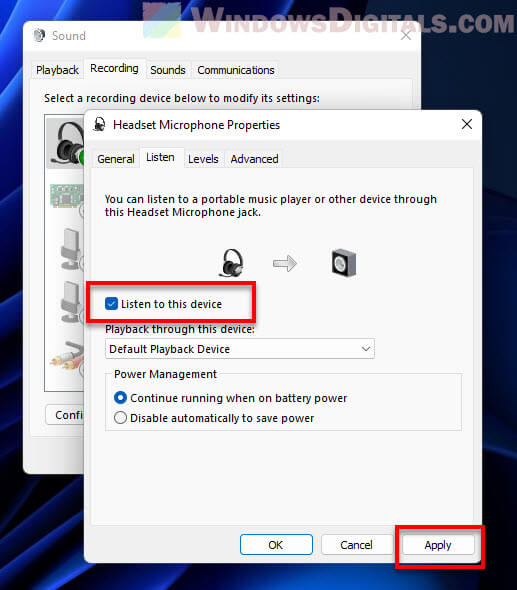 Listen to yourself on microphone in Windows 11