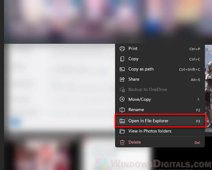 Locate where a photos is in Photos app Windows 11